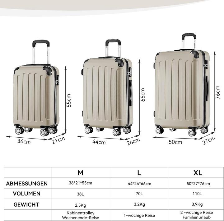 Immagine prodotto Beibye 3-teiliges Hartschalenkoffer-Set (110 l)