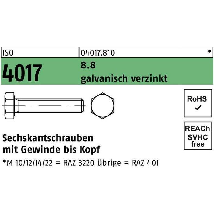 Reyher, Schrauben, Sechskantschraube DIN 933 VG M 20 x 340 8.8 galvanisch verzinkt (10 Schrauben pro Stück)