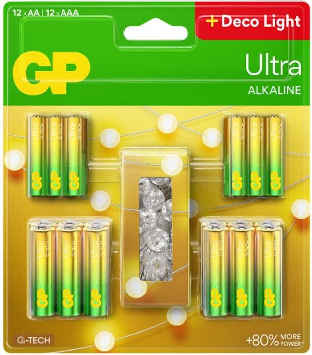 GP Batteries GP Ultra Alkaline 12pcs AA batteries + 12pcs AAA batteries + 2m String Lights (12 Stk., AA, AAA)