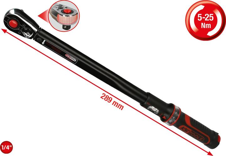 Actual product image KS Tools ERGOTORQUE®precision ratchet torque wrench, 1/4", 5 - 25 Nm. (1/4", 5 Nm, 25 Nm)