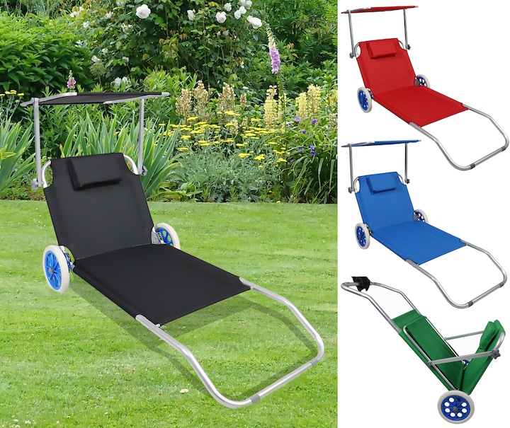 Productafbeelding VCM Ligstoel met wieltjes en zonnekap (165 cm)