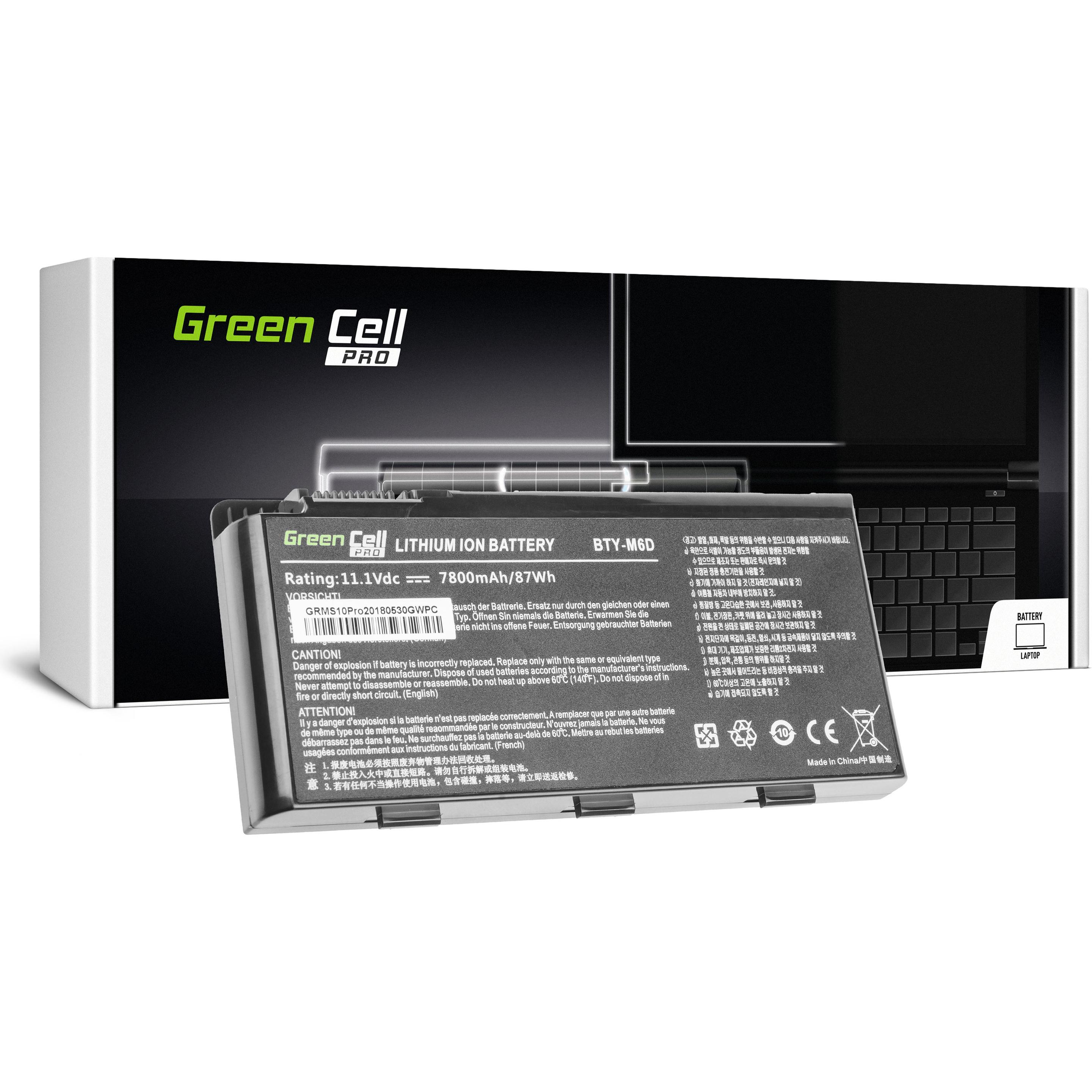 GreenCell Laptop Battery PRO BTY-S14 BTY-S15 for MSI (9 Zellen, 7800 mAh), Notebook Akku, Schwarz