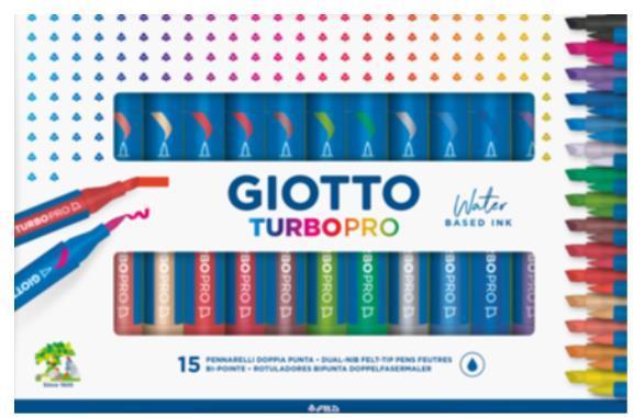 Image du produit Giotto Turbo Pro Dual Tip Marker Pens, Round Shape, Assorted Colors, Pack of 15 (Couleurs mélangées, 15 x)