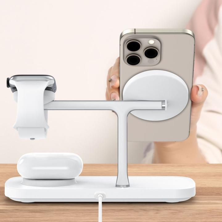 Productafbeelding Tech-Protect QI15W-A45 3in1 Wireless Charger with MagSafe for Apple Devices - White (15 W)