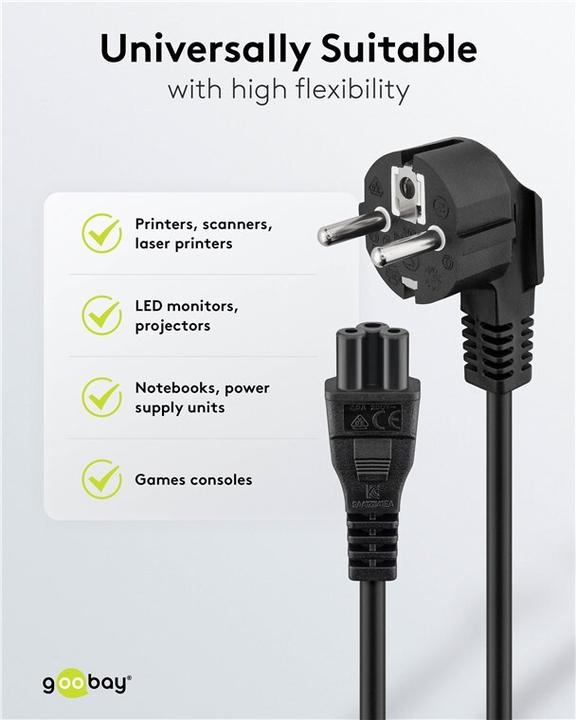 Produktbild Goobay Netzanschlusskabel Schutzkontakt abgewinkelt, 3 m, Schwarz (3 m)