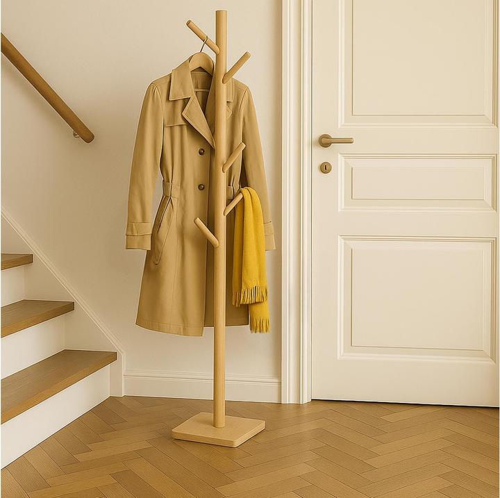 Produktbild Relaxdays - Garderobenständer Bambus 8 Haken, Hellbraun, 175 x 30 x 30 cm