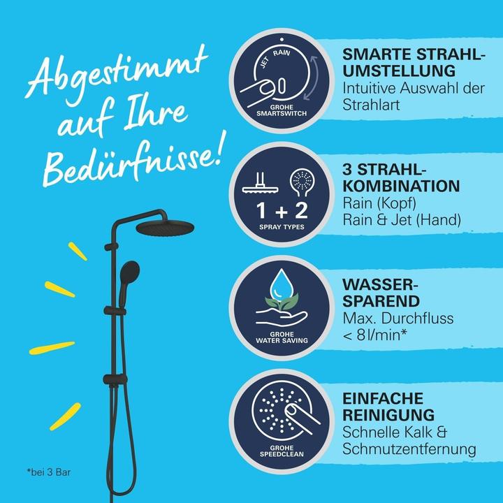 Actual product image Grohe Vitalio Start System 250 Flex Duschsystem mit Umstellung, Renovierungs-Set, variable Bohrlöcher, was