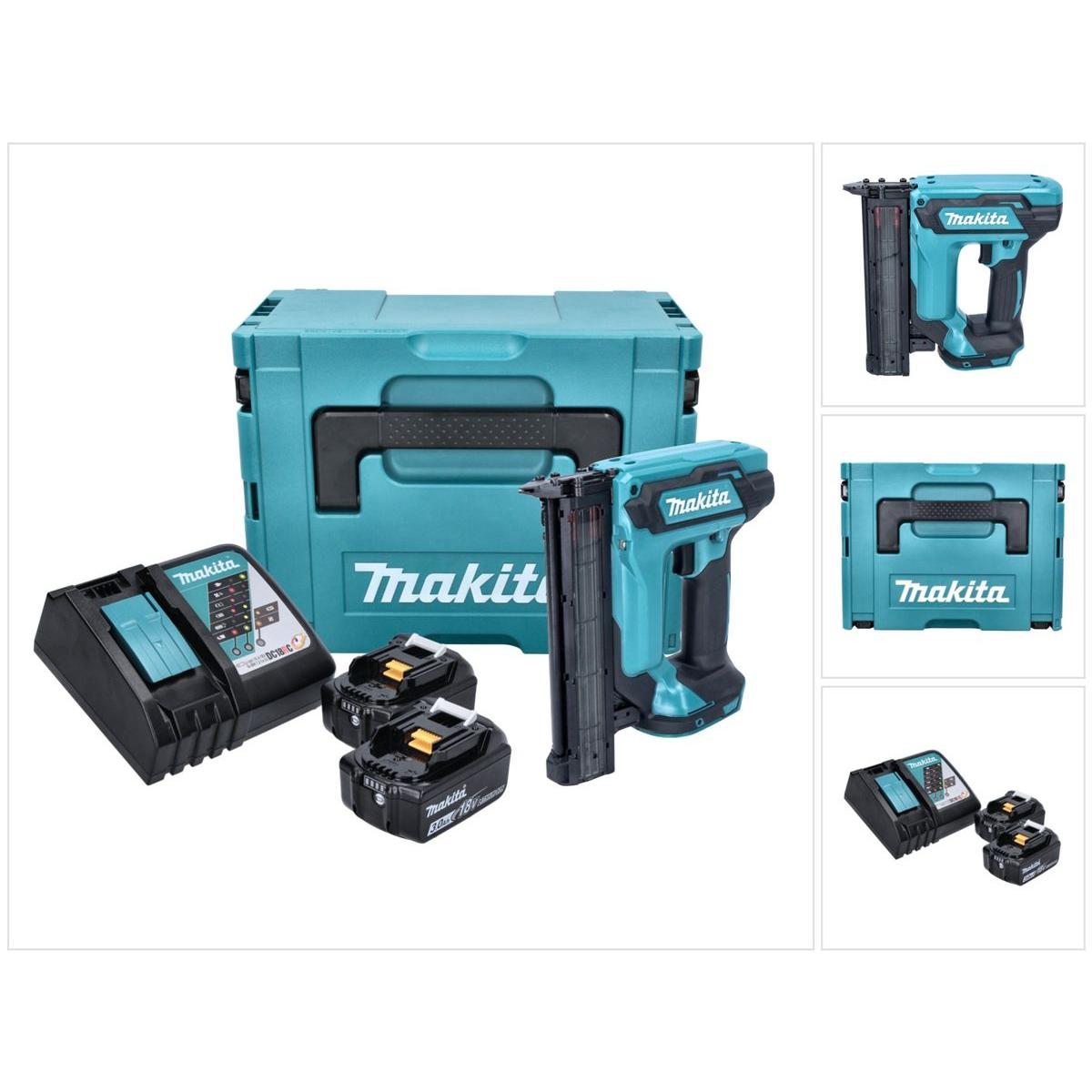 Makita, Tacker + Nagelpistole, DFN 350 RFJ Akku Stauchkopfnagler 18 V 15 - 35 mm + 2x Akku 3,0 Ah + Ladegerät + Makpac