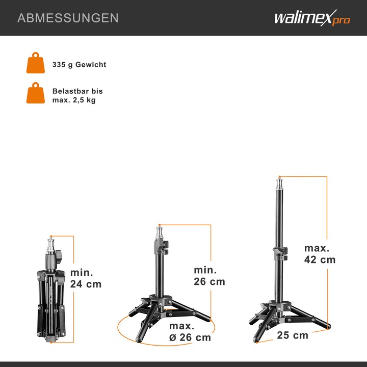 Immagine prodotto Walimex Treppiede per lampada 40cm (40 cm, 2.50 kg)