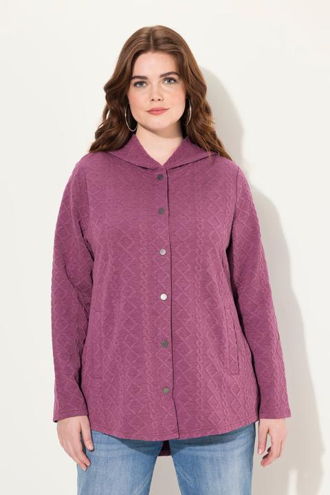 Image du produit Ulla Popken Veste à capuche, motif torsadé et boutons-pression. Dos plus long. (50, 52)