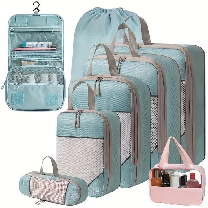 Actual product image Only-Bags.Store Travel Compression Storage Bag Set with Mesh, 8-piece, ideal for travelling, camping and