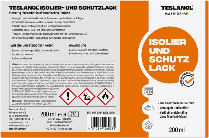 Nährwerte und Zutaten Teslanol Isolier und (200 ml)