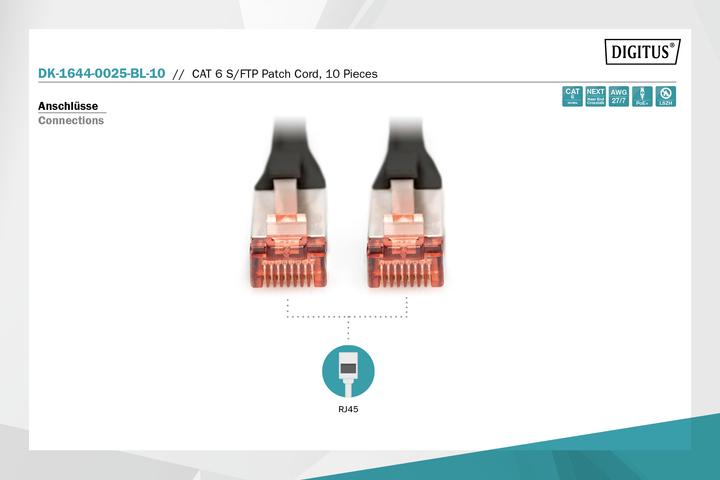Actual product image Digitus CAT6 S-FTP Patchk.,0,25m, SW (S/FTP, CAT6, 0.25 m)