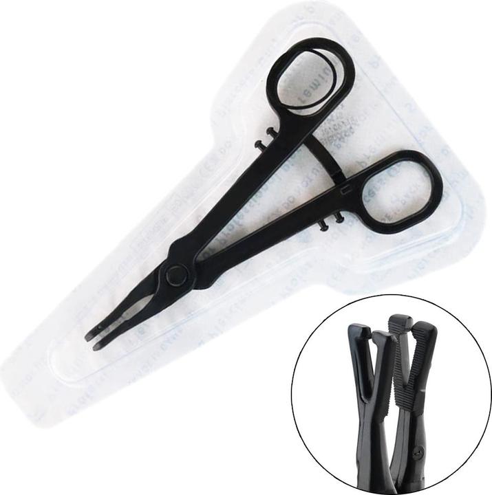 Star Piercing Sterile einweg Zange schwarz Gazeklemme offen dreieck gezackt (Kunststoff, ohne Messing)