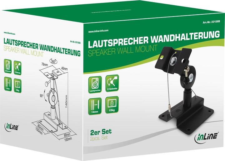 Produktbild InLine Lautsprecher Wandhalterung (1 Paar, Wandmontage)