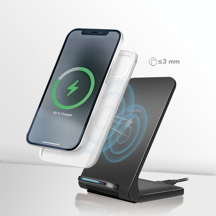 Image du produit LogiLink ZUB Smartphone Stand & WL Charger black (15 W)