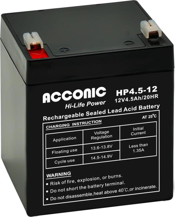Acconic HP4.5-12 Hi-Life Power AGM 12V 4.5Ah USV-Batterie (12 V, 4.50 Ah)