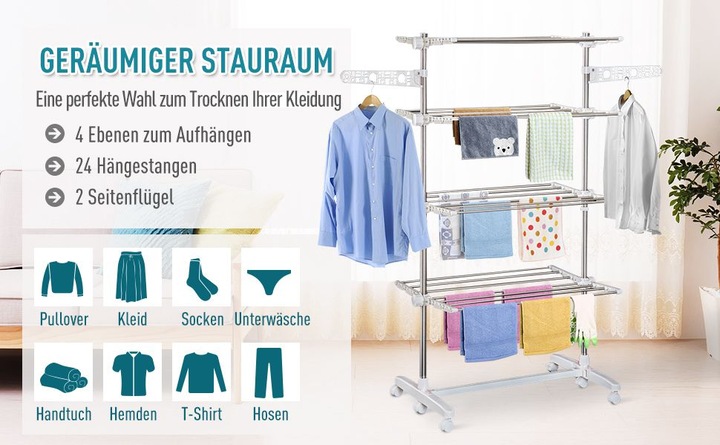 Produktbild Homcom Mobiler Wäscheständer mit 4 Ebenen (1.42 m)