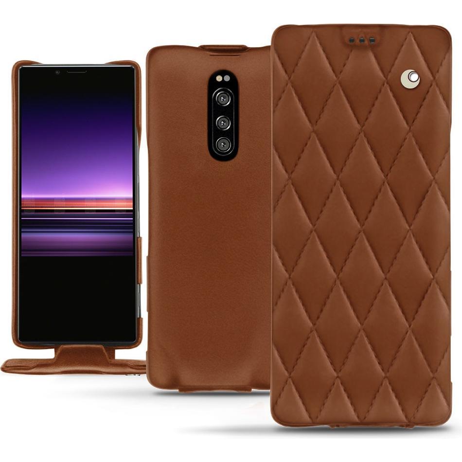 Noreve Lederschutzhülle vertikal (Sony Xperia 1), Smartphone Hülle, Braun