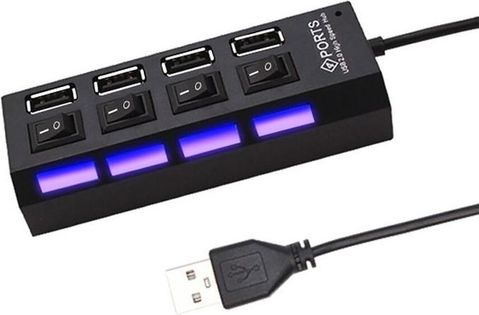 Produktbild Hermex USB-Hub 2.0 4-Anschlüsse Adapter mit Ein- u. Ausschalter und Licht (USB-A, 4 Ports)