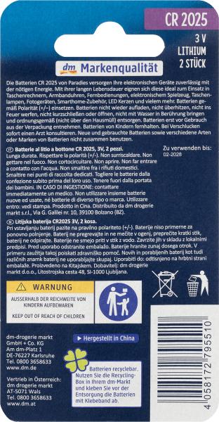 Produktbild Paradies Knopfzelle CR 2025 (2 Stk., CR2025)