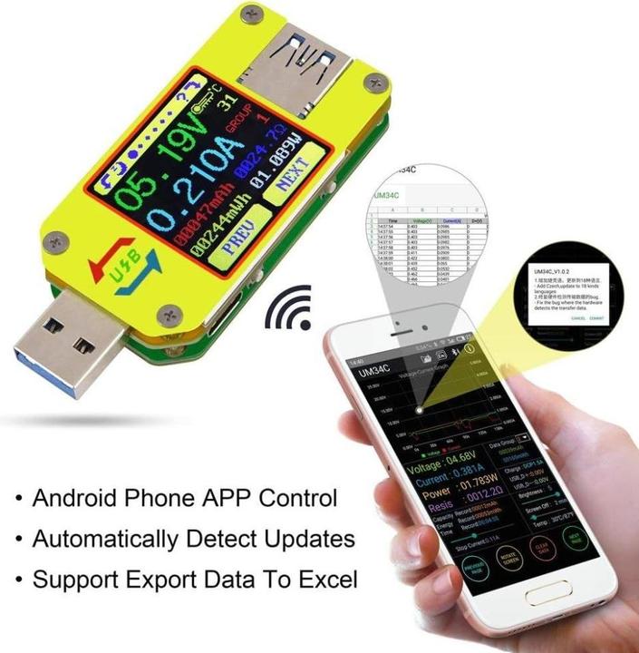 Produktbild PowerGuard UM34C USB Multimeter mit Bluetooth für USB-C & USB-A (Hand-Multimeter)