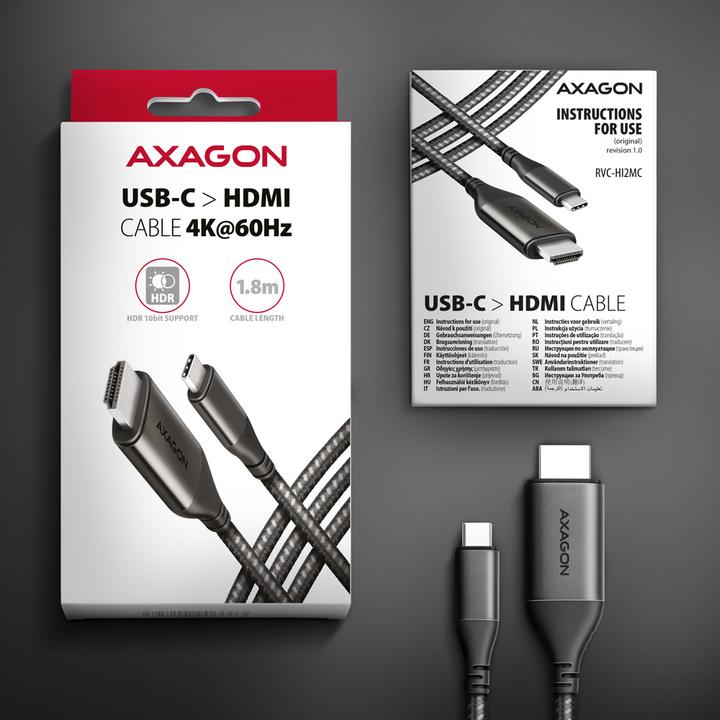 Actual product image Axagon USB C - HDMI (type A) (1.80 m)