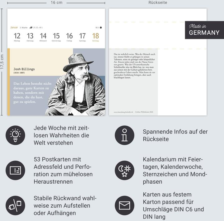 Produktbild Harenberg Zeitlose Wahrheiten Postkartenkalender 2026 - Kalender mit 53 Karten, ausgewählt und kommentiert