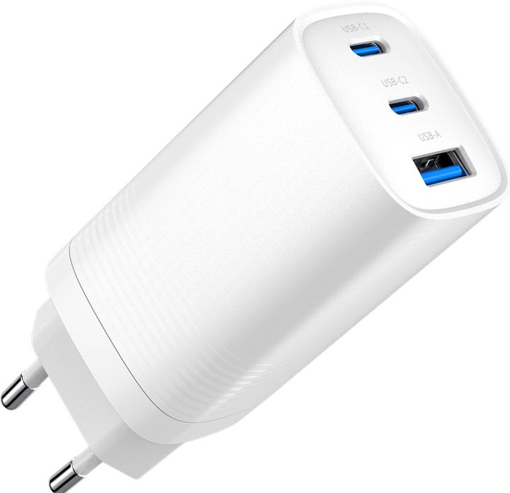 Image du produit Gembird Chargeur de distribution d'énergie 1xA 2xC GaN Blanc (65 W, 3 ports)