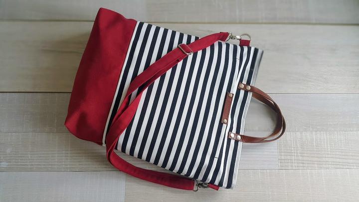 Immagine prodotto Only-Bags.Store Borsa tote, borsa di tela, tela di cotone a righe bianche e nere e tela rossa, borsa da uomo
