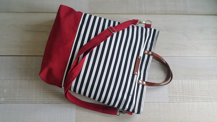 Image du produit Only-Bags.Store Tote Bag, sac en toile, toile de coton à rayures noires et blanches et toile rouge, sac pour homme