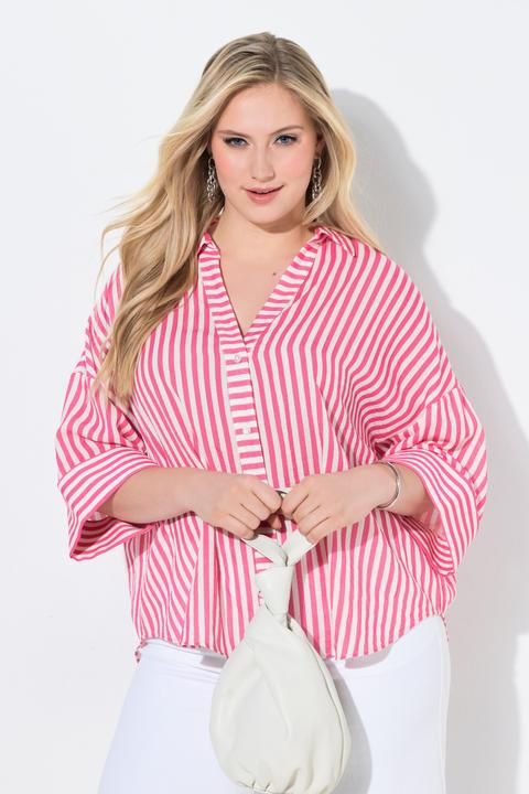 Immagine prodotto Ulla Popken Blusa dal taglio oversize con righe, scollo a V e maniche a 3/4 (62)