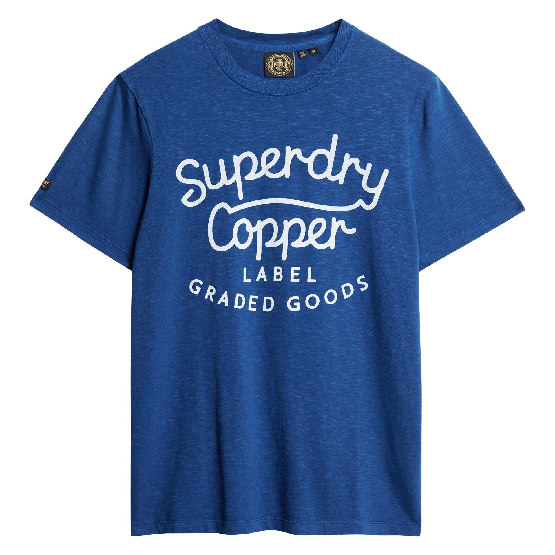 Superdry, Herren, Shirts, Copper Label T-Shirt Mit Schriftzug, Blau, (M)