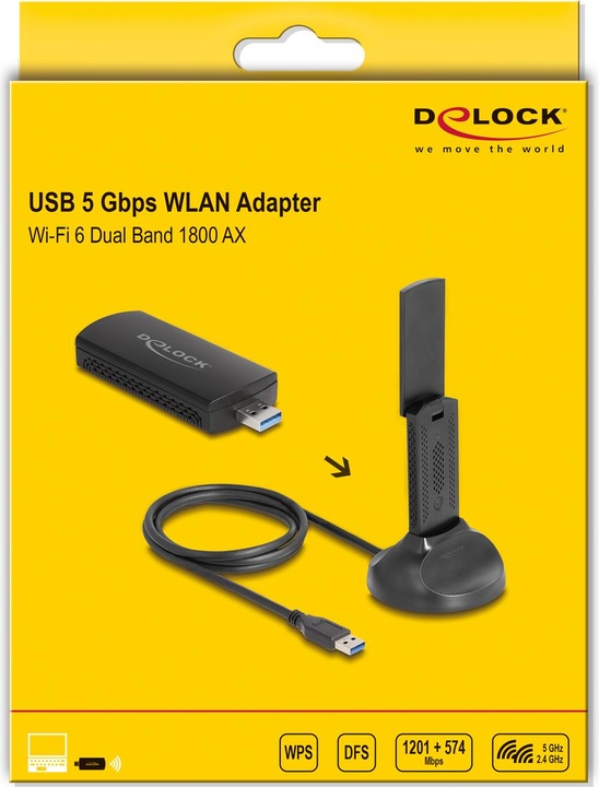 Produktbild Delock Wi-Fi 6 Dualband WLAN USB Adapter AX1800 (1201 + 574 (USB)