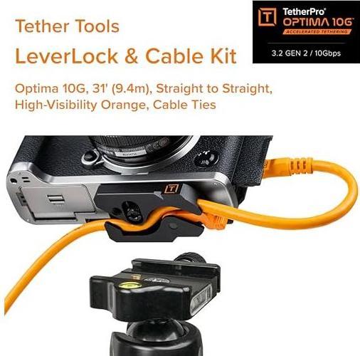 Actual product image Tether Tools LeverLock&Cable Kit Optima 10G gerade orange 9,2m