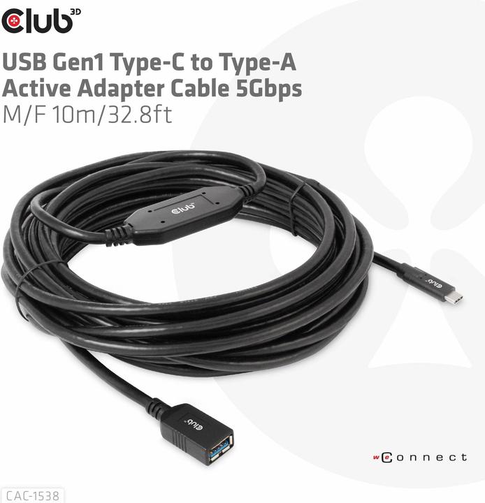 Produktbild Club 3D Club3D Kabel USB 3.2 Typ C <> USB Typ A St/Bu (10 m)