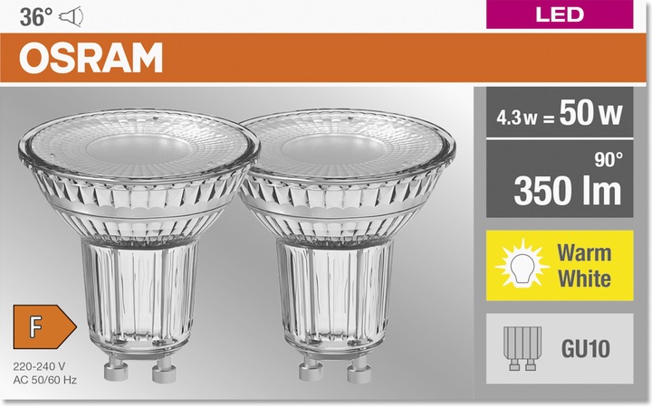 Produktbild Osram Base (GU10, 4.30 W, 350 lm, 2 x, F)