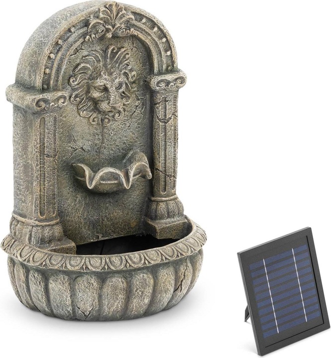 Produktbild Hillvert Solar Gartenbrunnen Solarbrunnen Zierbrunnen speiender Löwenkopf über Becken LED