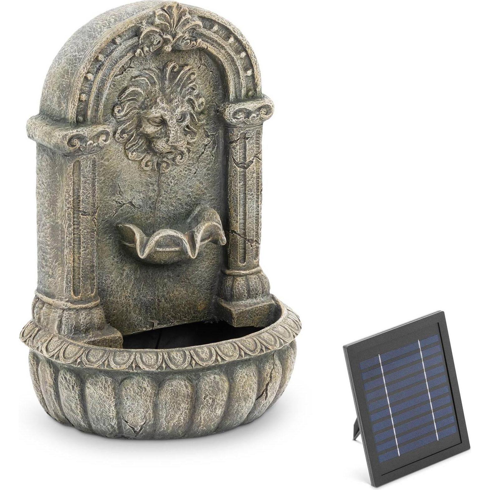 Hillvert, Brunnen + Gartenteich, Solar Gartenbrunnen Solarbrunnen Zierbrunnen speiender Löwenkopf über Becken LED