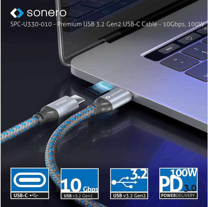 Image du produit Sonero Câble USB C - USB C 1 m (1 m, USB 3.2 Gen 2, 100 W)