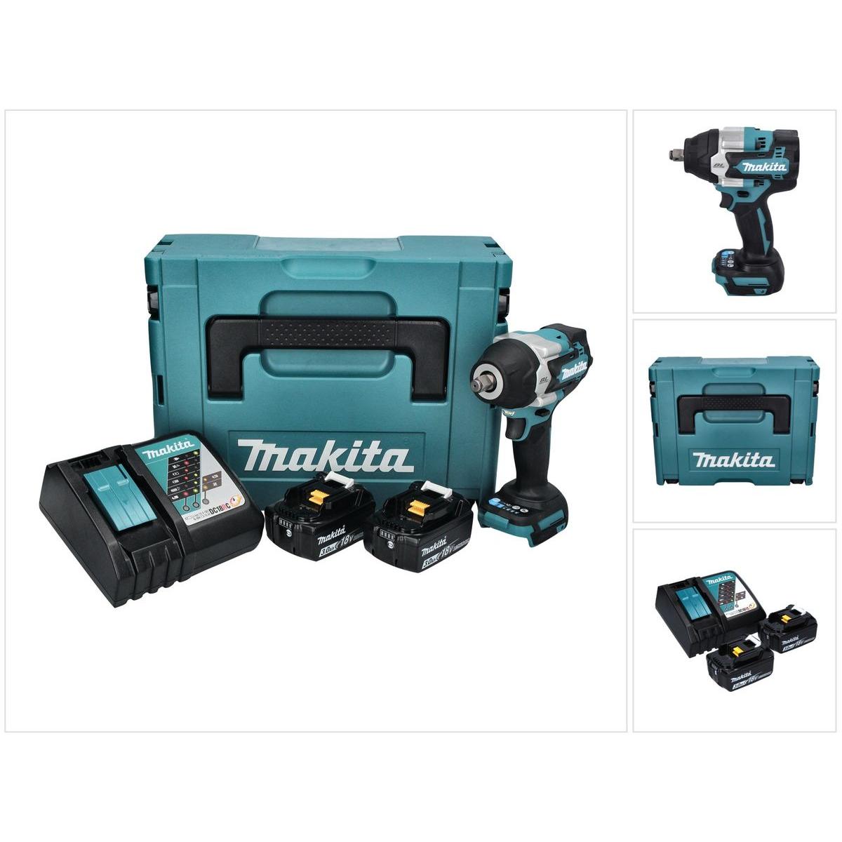 Makita, Bohrmaschine + Akkuschrauber, DTW 700 RFJ Akku Schlagschrauber 18 V 700 Nm 1/2" XPT Brushless + 2x Akku 3,0 Ah +...
