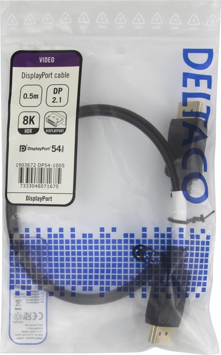 Image du produit Deltaco DisplayPort cable, DP 2.1a, DP54, 0,5m (0.50 m)