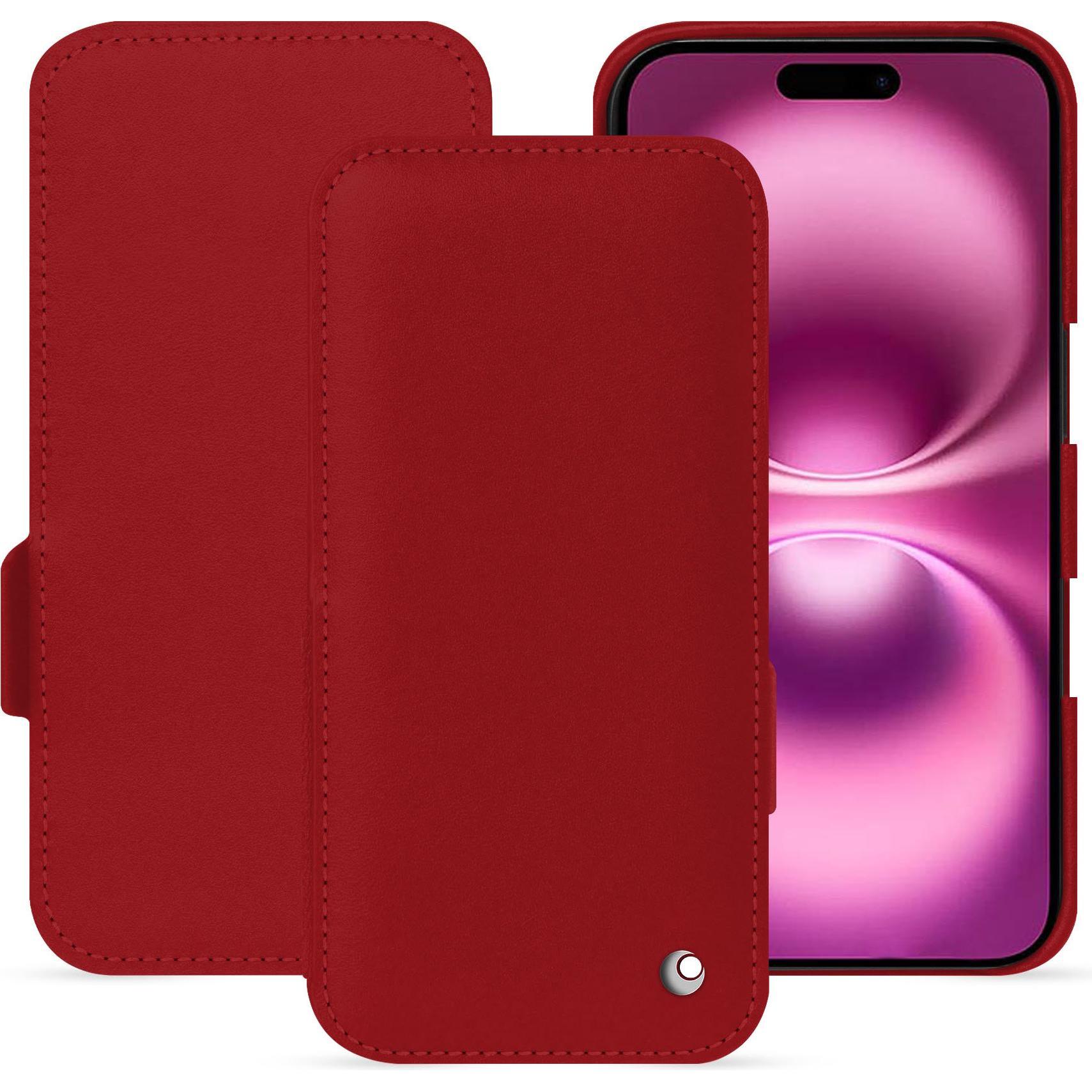 Noreve Lederschutzhülle horizontal (Apple iPhone 16 Plus), Smartphone Hülle, Rot