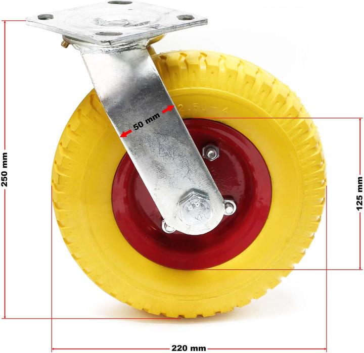 Produktbild Wiltec Lenkrollen Set 4x 220x58mm Transportrolle pannensicher gelb Vollmaterial