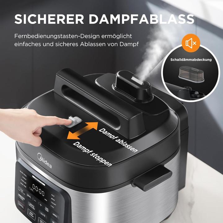 Produktbild Midea Schnellkochtopf, 9-in-1 Multikocher mit 12 Funktionen, Rezeptbuch