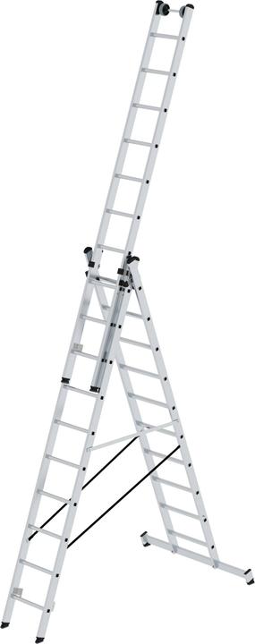 Produktbild Munk Sprossen-Mehrzweckleiter 3-teilig mit nivello-Traverse und Wandlaufrollen 3x10 Sprossen (Mehrzweckleiter, 305.50 cm)