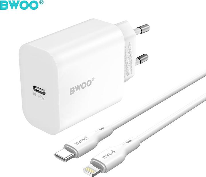 Bwoo wall charger CDA233 PD 20W 1x USB-C with USB-C - Lightning cable white (20 W, 1 portion)