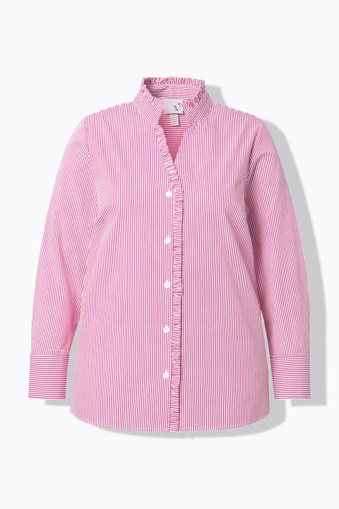 Immagine prodotto Ulla Popken Blusa a righe con ruche, collo alla coreana, scollo a V e maniche lunghe (54)