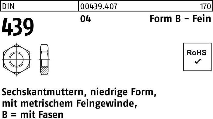 Produktbild Sechskantmutter DIN 439 Form B BM 39 x 3 Automatenstahl (M39)