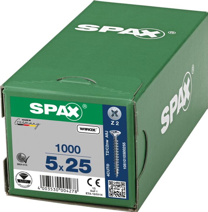 Immagine prodotto Spax Testa Svasata A Croce Z2 Completamente Filettata Wirox (1000 Viti per pezzo)